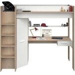 Lits combins mezzanine pour enfants parisot high avec dcor en chne et blanc, sommier inclus, dimensions ...