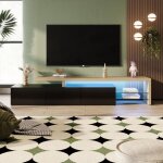 Hofurni - meuble tv moderne 200cm, avec �clairage led et �tag�res en verre, espace de rangement, design ...