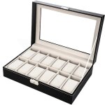 Hofuton coffret � montres, boite pour montres et bracelets, noir / beige, 12 montres et vitre, dimensions: ...