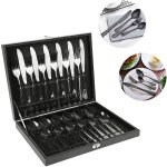 Hofuton couverts de table, mnagre 24 pices en acier inoxydable, pour la famille, le restaurant, noir ...