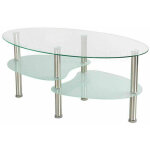 Hofuton table basse table de salon en verre ovale avec pieds chroms transparent blanc