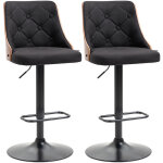 Homcom - lot de 2 tabourets de bar design vintage chesterfield rglable pivotant 360 bois acier lin ...