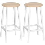 Homcom - lot de 2 tabourets de bar h. 65 cm avec repose - pieds acier blanc effet bois clair