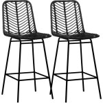 Lot de 2 tabourets de bar style colonial pi�tement acier r�sine tress�e aspect rotin noir