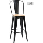 Homcom - lot de 4 tabourets de bar industriel avec dossier repose - pied hauteur assise 76 cm m�tal panneaux ...