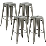 Homcom - lot de 4 tabourets de bar industriel empilables hauteur assise 76 cm m�tal argent�
