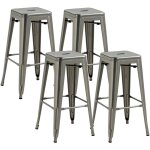 Homcom - lot de 4 tabourets de bar industriel empilables hauteur assise 76 cm m�tal argent�