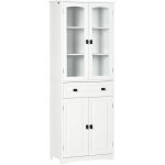 Homcom - armoire de cuisine buffet haut 4 portes 3 tagres tiroir verre tremp panneaux mdf blanc