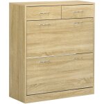 Homcom - armoire meuble � chaussures multi - rangement 2 abattants double niveau 2 tiroirs aspect ch�ne ...