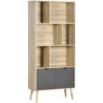 Homcom - bibliothque design - 2 portes, 6 niches - dim. 80l x 35l x 180h cm - aspect chne clair gris ...