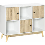 Homcom - biblioth�que meuble de rangement design scandinave 3 niches 3 portes panneaux particules blanc ...