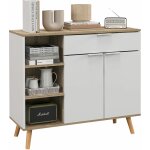 Buffet design scandinave - 2 portes, tagre, tiroir, 3 niches - pitement bois pin panneaux blanc aspect ...