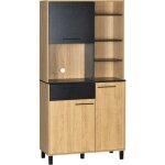 Homcom - buffet haut multi - rangement 3 portes tiroir 5 niches bicolore aspect bois clair noir