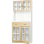 Homcom - buffet haut multi - rangement 4 portes vitrine verre avec tagre tiroir coulissant grand plateau ...