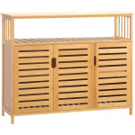 Homcom - buffet meuble de rangement bois bambou � lattes style naturel - 3 portes, 4 �tag�res