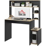 Homcom - bureau multi - rangement 5 �tag�res dim. 114l x 45l x 138h cm gris aspect ch�ne clair