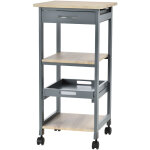 Chariot de service desserte de cuisine  roulettes 2 tagres + plateau amovible + tiroir bois de pin ...