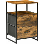 Homcom - chiffonnier design industriel - 2 tiroirs, niche, plateau - chssis acier noir mdf aspect bois ...