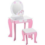 Coiffeuse enfant design licorne - tabouret inclus - dim. 49l x 34l x 90h cm - tiroir, miroir - mdf - ...