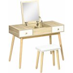 Homcom - coiffeuse avec tabouret style scandinave - 2 tiroirs, compartiment porte miroir - panneaux aspect ...