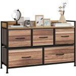 Homcom - commode 5 tiroirs et �tag�re - dim. 98l x 29l x 63h cm - ch�ssis pi�tement m�tal noir tiroirs ...