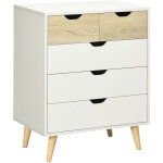 Homcom - commode design scandinave 5 tiroirs coulissants pi�tement bois effil� inclin� panneaux blanc ...