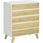 Commode design scandinave - 6 tiroirs - mdf panneaux blanc aspect ch�ne clair