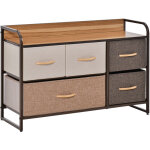 Homcom - commode meuble de rangement 5 tiroirs en tissu 87, 5 x 29 x 58 cm marron et beige