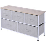 Commode meuble de rangement dim. 100l x 30l x 54h cm 5 tiroirs non - tiss�s gris structure m�tal blanc ...