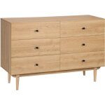 Homcom - commode vintage 6 tiroirs coulissants pitement bois de pin panneaux aspect bois de teck
