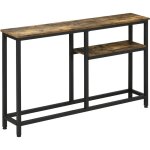 Console design industriel 2 tagres acier noir panneaux aspect bois vieilli