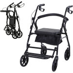Homcom d�ambulateur 4 roues - d�ambulateur pliable l�ger - assise + dossier rembourr� - poign�es ergonomiques, ...