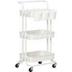 Desserte de cuisine - 3 tagres avec rebords - 4 crochets, 3 pots suspendus - acier abs blanc