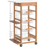 Desserte cuisine bois roulante - tiroir, 4 paniers amovibles, 2 porte - bouteilles - bois blanc Desserte cuisine bois roulante - tiroir, 4 paniers amovibles, 2 porte - bouteilles - bois blanc