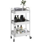 Desserte de cuisine style no - rtro - 3 tagres - acier blanc