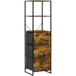 Homcom - meuble colonne design industriel - 3 tiroirs, 3 tagres - chssis acier noir mdf aspect bois ...