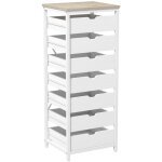 Meuble de rangement chiffonnier moderne 7 tiroirs poignes invisibles acier panneaux blanc chne clair ...