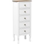 Meuble de rangement chiffonnier style no - rtro 5 tiroirs poignes boutons bois mdf blanc