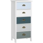 Meuble de rangement chiffonnier style néo - rétro 5 tiroirs poignées coquilles mdf blanc bleu gris Meuble de rangement chiffonnier style néo - rétro 5 tiroirs poignées coquilles mdf blanc bleu gris