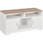 Homcom - meuble tv banc tv en bois grand espace de rangement avec 2 compartiments ouverts 2 armoires ...