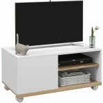 Homcom - meuble tv sur roulettes avec 2 freins - 2 niches + placard porte 2 passe - fil - panneaux particules ...