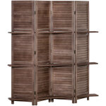 Homcom - paravent intrieur 4 panneaux 3 tagres pliables sparateur de pice portes persiennes bois ...