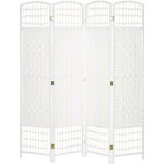 Homcom - paravent int�rieur 4 panneaux pliables s�parateur de pi�ce bois de peuplier bambou fibres de ...