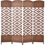 Homcom - paravent intérieur 4 panneaux pliables séparateur de pièce bois de peuplier tressé osier marron ... Homcom - paravent intérieur 4 panneaux pliables séparateur de pièce bois de peuplier tressé osier marron ...