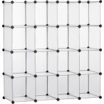 Rangement modulable 16 cubes forme carr dim. totales 125 x 125 cm acier noir pp transparent