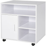 Homcom - support d'imprimante organiseur bureau caisson placard porte 3 niches + grand plateau panneaux ...
