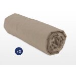 Home linge passion - lot de 2 draps housse uni coton 57 fils beige 160x200 cm bonnet 25 cm