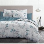 Home linge passion - parure de couette 3 pieces coton 57 fils bleu 220x240 cm - pompadour