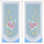 Paire de petits voilages en dentelle motifs papillons turquoise 60x120 cm