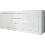 Homemania - buffet basico 2 portes 3 tiroirs blanc laque brillant - l210xp42xh85, 8 cm